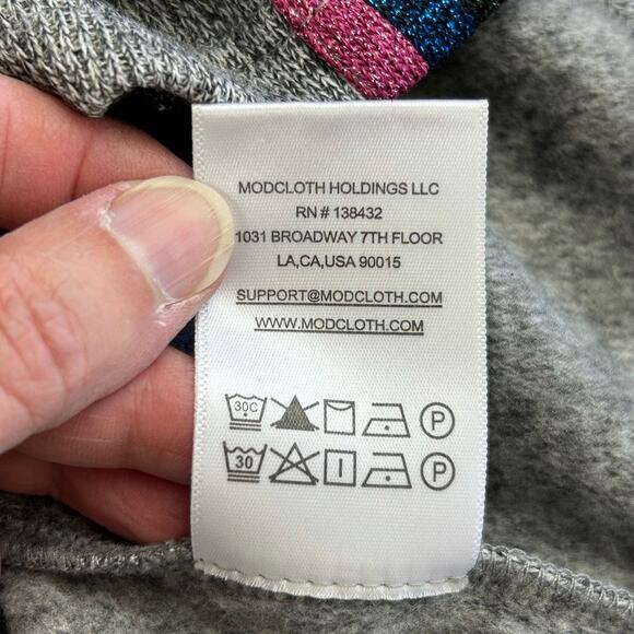 ModCloth Gray Cropped Dolman Sleeve Striped Sweater Sz S - Picture 7 of 7